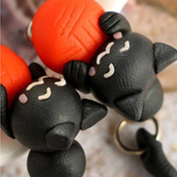 Jewelry - Black Cat Orange Ball Dangle Earrings